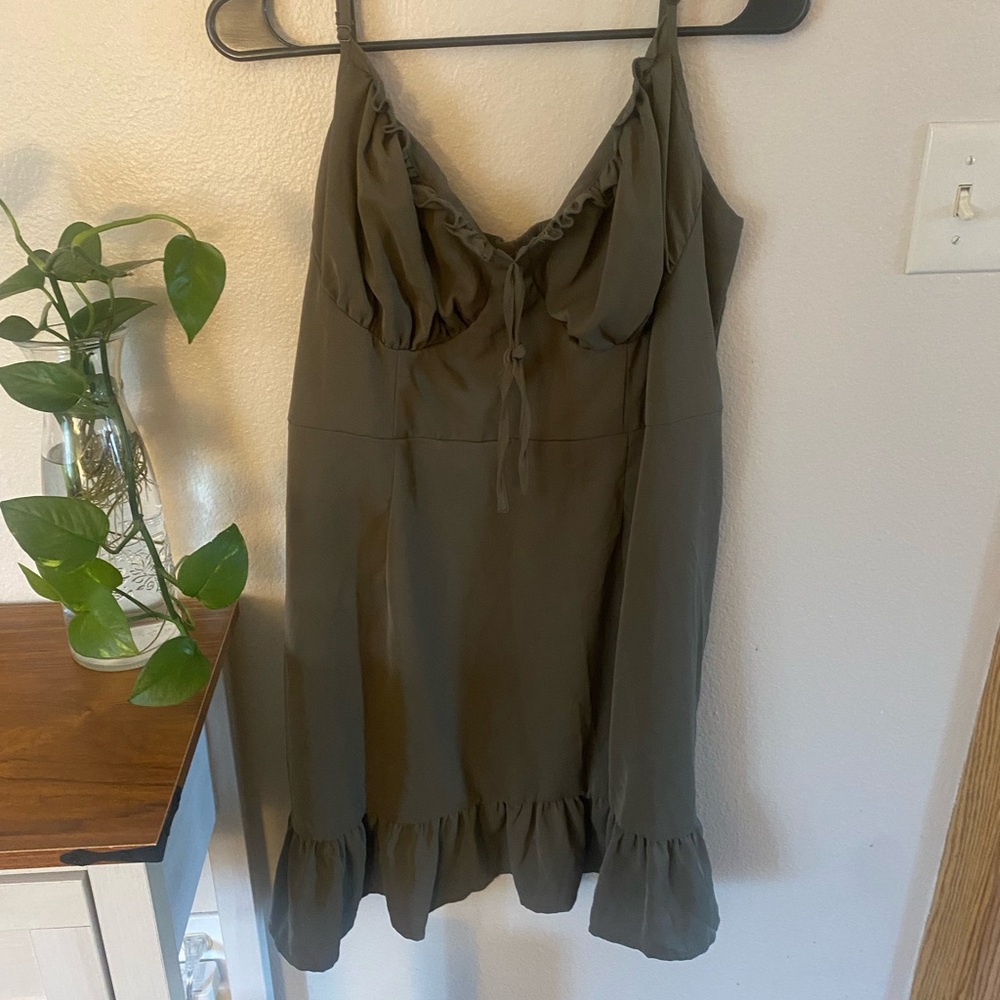 Olive Green Ruffle Hem Dress